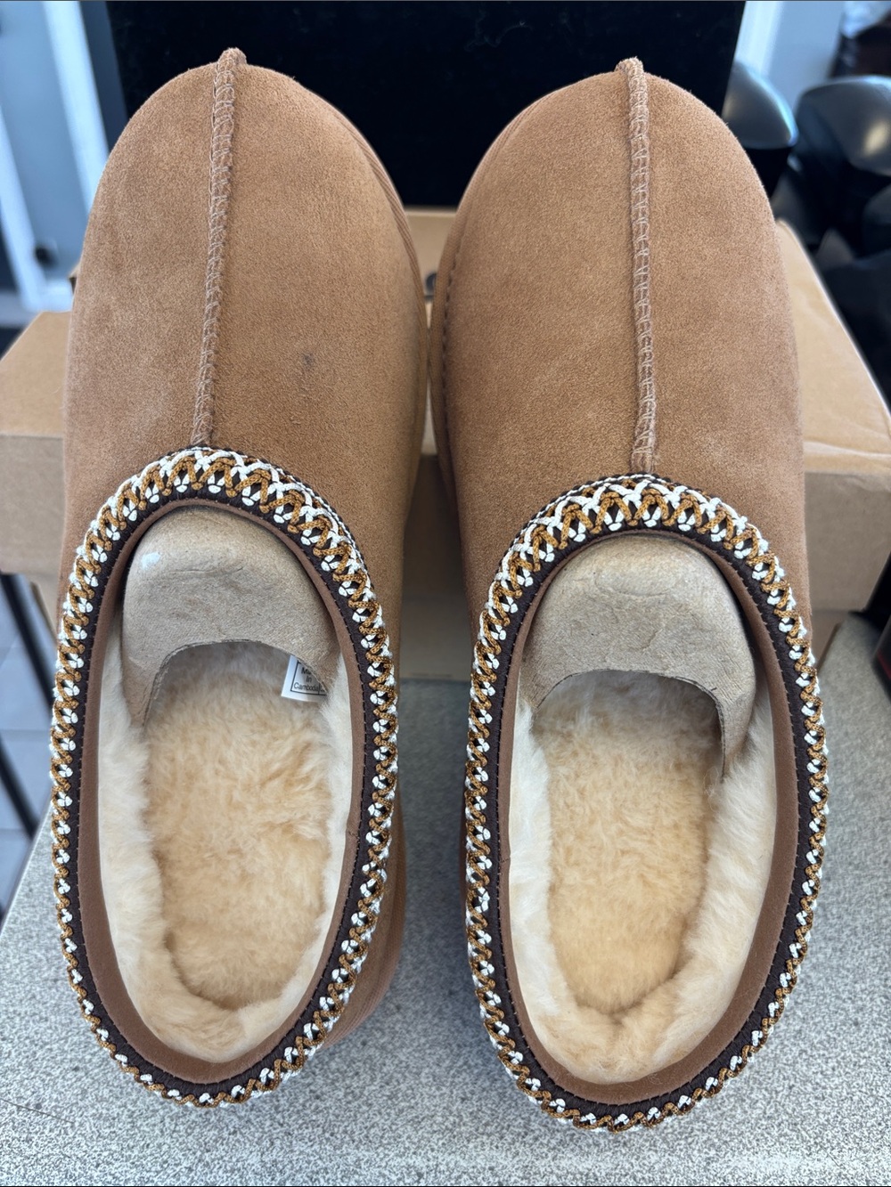 UGG Tasman II Kids Chestnut Brown Suede Slip-On Shearling-Trim Slippers